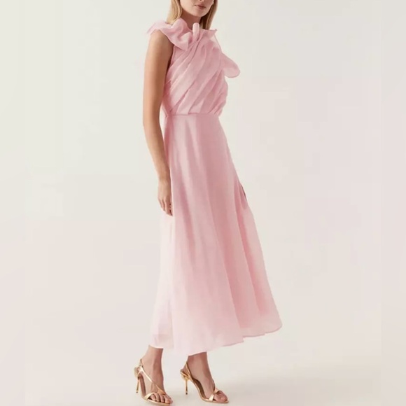 Pink Aje Genesis Midi Ruffle Dress - Picture 1 of 6
